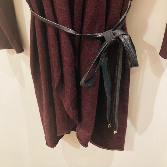 GOLDIE O/S Cascade Turned Collar Wool Open Front Belted Pockets Cardigan - Picture 2 of 6